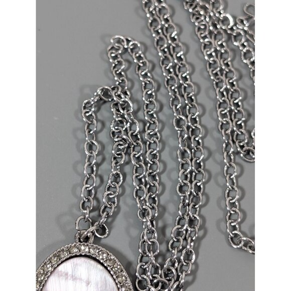 Boho Coastal Chic Abalone Shell Chain Tassel Rhinestone Necklace Long 32" - Picture 7 of 10